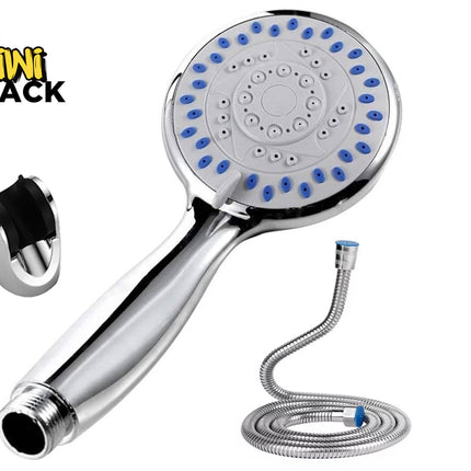 Handheld shower head with flexible hose on a white background, featuring the Kiwi Shack brand.
