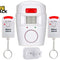A white infrared wireless motion sensor alarm system with a mounting bracket and two remote control keychains, featuring the "Kiwi Shack" logo in the top-left corner.
