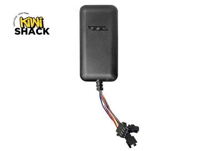 Black electronic device with wiring on a white background, featuring the Kiwi Shack logo.