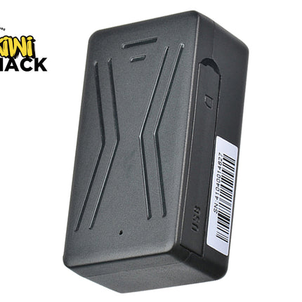 Black rectangular device with a barcode on a white background, featuring the Kiwi Shack logo.