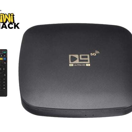 Black electronic device with remote control on a white background, featuring the Kiwi Shack logo.