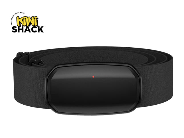 Black belt with a rectangular buckle on a white background, featuring the Kiwi Shack logo.