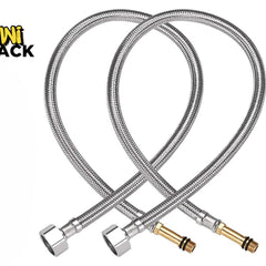 A pair of braided stainless steel flexible faucet connector supply hoses with threaded brass fittings, featuring the "Kiwi Shack" logo in the top-left corner.