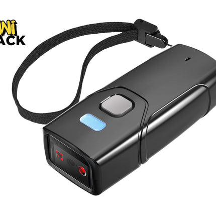 A black handheld device with control buttons, a front sensor array featuring a red light, and an attached black wrist strap, with a "Kiwi Shack" logo in the top left corner.
