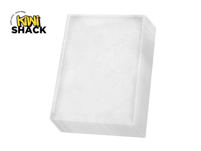 A stack of rectangular white electrostatic air filter sheets with a mesh pattern, featuring the "Kiwi Shack" logo in the top-left corner.