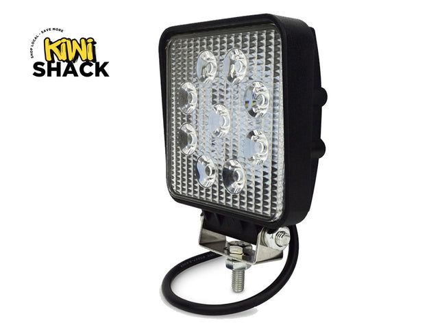 LED work light with Kiwi Shack logo on a white background