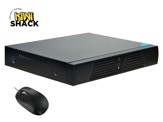 Black computer case and mouse on a white background with 'Kiwi Shack' branding.