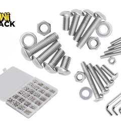 Kiwi Shack assorted metric machine screw, nut, and washer hardware assortment kit with hex keys and organizer case.
