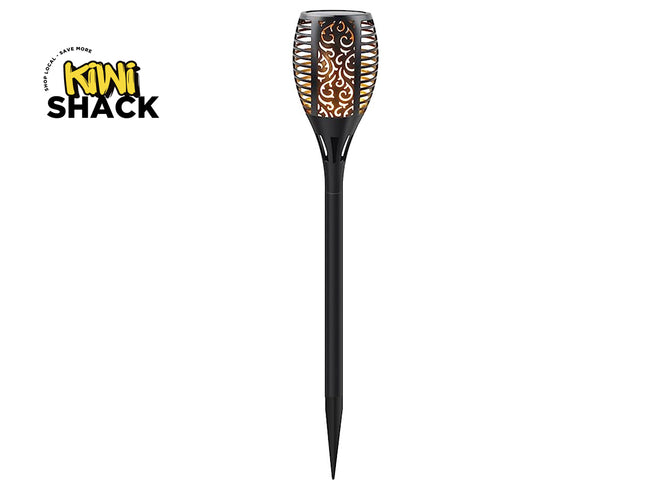 Solar lamp with decorative design on a white background, featuring the Kiwi Shack brand.