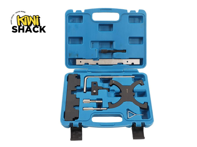 Blue tool case with mechanical tools inside, branded 'Kiwi Shack'.