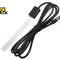 A black coiled cable with a small black rectangular connector block and a red-and-black plug, shown next to a white flexible strip with repeating cutout slots. The product is photographed on a plain white background with the Kiwi Shack logo in the top-left corner.