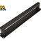 A matte black sliding barn door pull handle with a rectangular backplate and pre-drilled screw holes against a white background. A "Kiwi Shack" logo appears in the top-left corner.