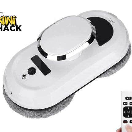 Robotic cleaning device with remote control on a white background, featuring the Kiwi Shack brand.