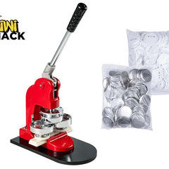 Red die cutting machine with a bag of metal dies on a white background, featuring the Kiwi Shack brand.
