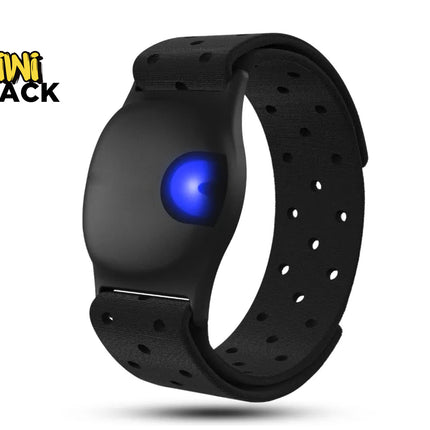 Black wristband with a blue light on a white background, branded 'Kiwi Shack'.