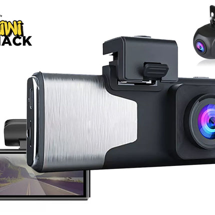 Car dashboard camera with a rearview camera and Kiwi Shack logo.