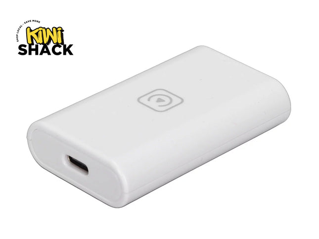 White power bank with USB port on a white background, featuring the Kiwi Shack logo.