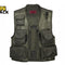 Kiwi Shack tactical fishing and photography vest in olive green with multiple flap pockets, D-rings, and a breathable mesh design.
