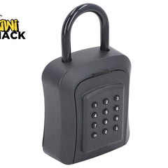 A black electronic keypad security lock with a U-shaped shackle, shown on a white background with a Kiwi Shack logo in the top-left corner.
