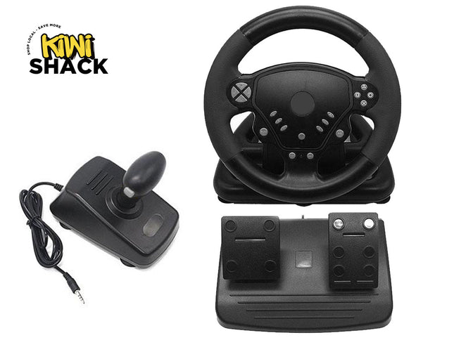 Game Steering Wheel - Dual Motor Vibration Feedback | 180° Rotation PC Xbox Switch Compatible Pedals Gearbox USB ZQ-004