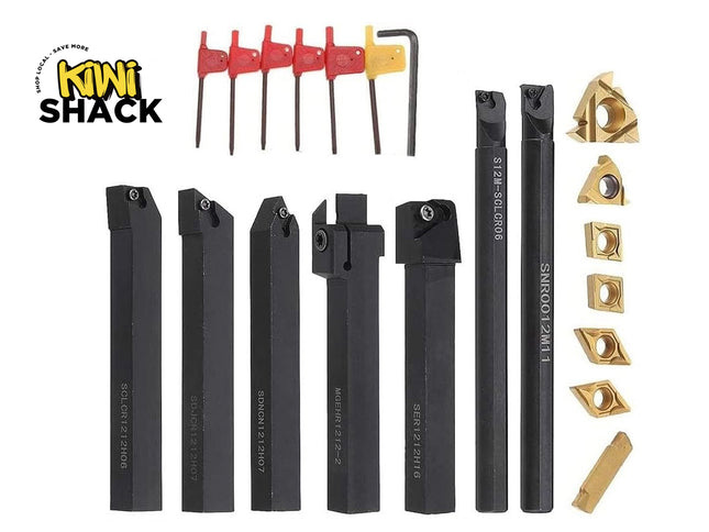 Set of metal tools and hardware components with 'Kiwi Shack' branding on a white background.