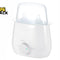 A white electric baby bottle sterilizer with a clear protective cover and two bottles inside, shown on a white background with a Kiwi Shack logo in the top left corner.