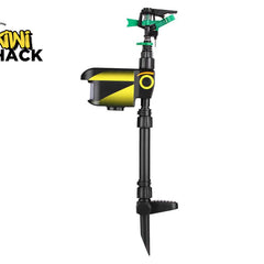 Garden sprinkler with black and yellow design on a white background, featuring the Kiwi Shack brand.