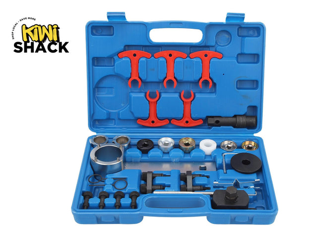 Blue tool kit with red tools inside on a white background, branded 'Kiwi Shack'.