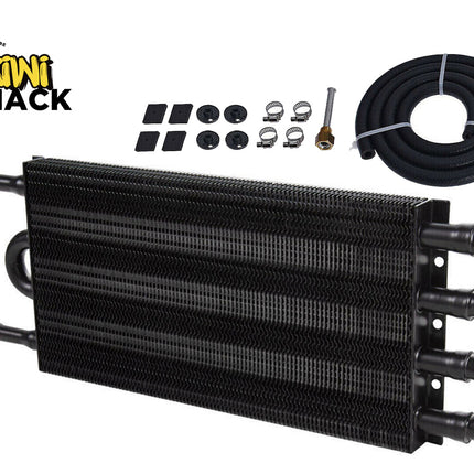 Oil cooler with accessories on a white background, featuring the Kiwi Shack brand.
