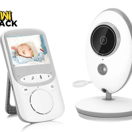 Baby monitor with screen displaying a baby and camera on a white background, branded as Kiwi Shack.