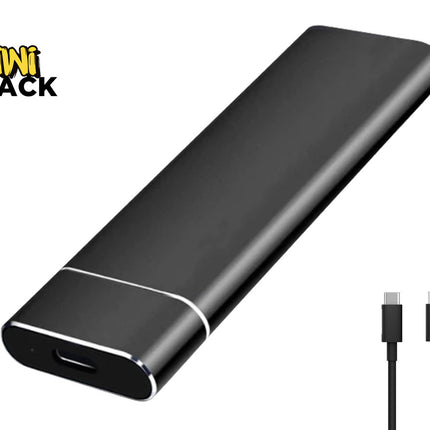 Black USB-C hub with cables on a white background, featuring Kiwi Shack logo.