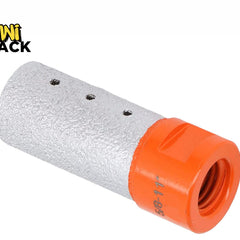 A diamond core drill bit featuring a textured silver abrasive cutting cylinder with cooling holes and an orange 5/8-11 threaded base, set against a white background. A "Kiwi Shack" logo appears in the top-left corner.