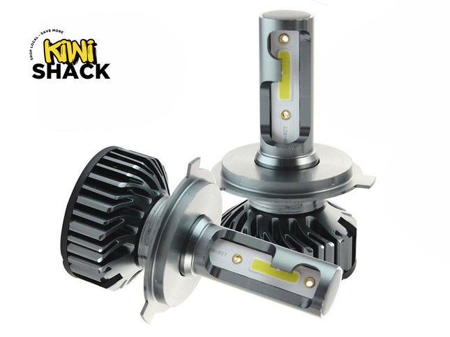 Car headlight bulb with 'Kiwi Shack' branding on a white background