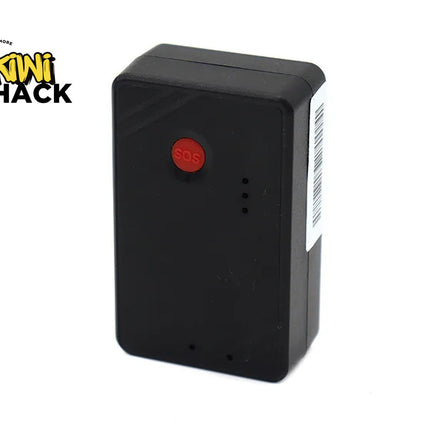 Black electronic device with a red button on a white background, featuring the Kini Shack logo.