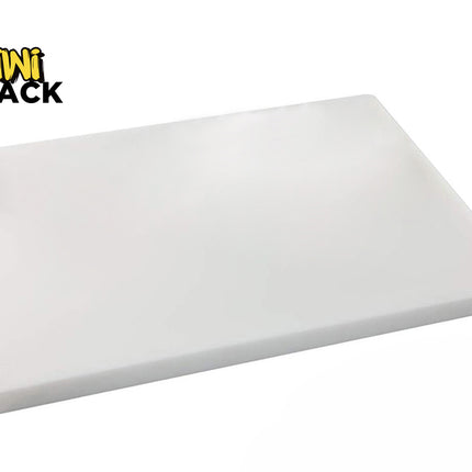 A thick white plastic cutting board with a smooth surface, featuring the "Kiwi Shack" logo in the top-left corner.