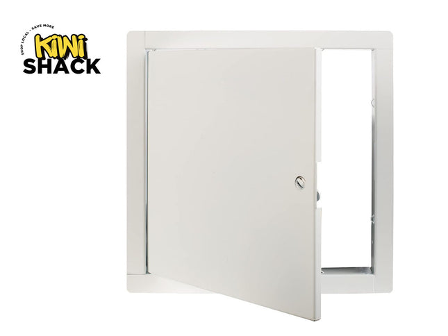White pet door with Kiwi Shack logo on a white background