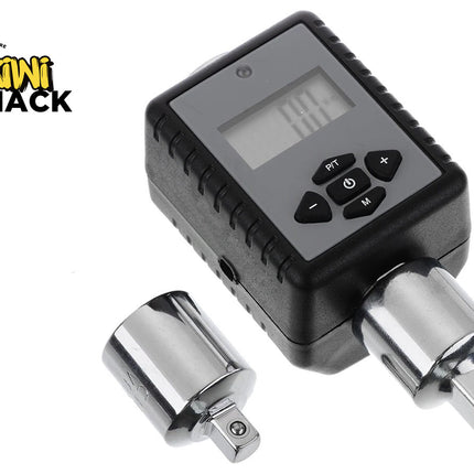 Digital pressure gauge with interchangeable nozzles on a white background, featuring the Kiwi Shack logo.