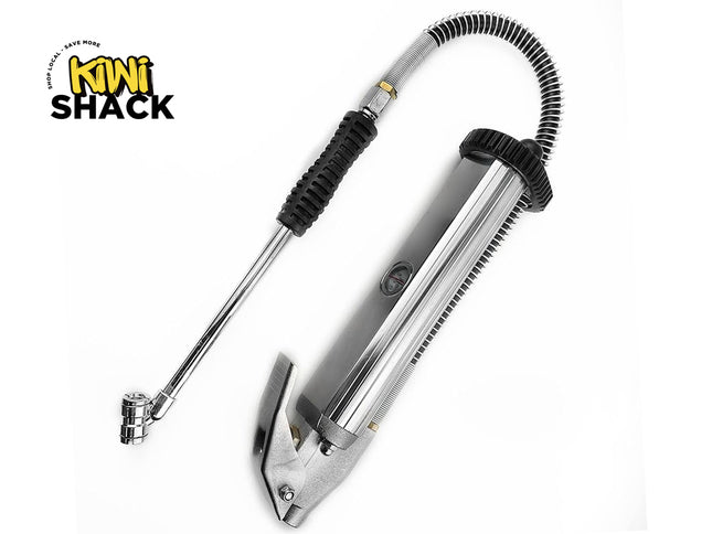 Metallic tool with hose attachment on a white background, featuring the Kiwi Shack logo.