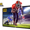 A portable projector screen displaying a high-definition American football game with a 4K Ultra HD label, featuring the "Kiwi Shack" logo in the top-left corner.