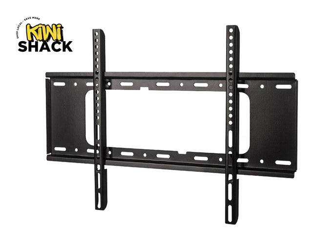 Black TV wall mount with Kiwi Shack logo on a white background