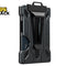 Black minimalist metal / carbon-fiber-accented slim RFID-blocking money clip wallet with a heavy-duty money clip on the back, card push-out/notch slot showing a card edge, exposed screws, and the Kiwi Shack logo watermark.