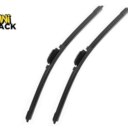 Two black car windshield wiper blades shown on a plain white background, with the Kiwi Shack logo in the top-left corner.
