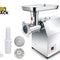 Stainless steel meat grinder with attachments on a white background, featuring the Kiwi Shack brand.
