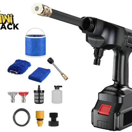 Kiwi Shack pressure washer with various attachments on a white background