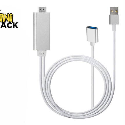 A white adapter cable featuring a rectangular silver connector housing on the left, a silver USB port housing in the center, and a USB-A connector on the right, all arranged against a white background with the "Kiwi Shack" logo in the upper left corner.