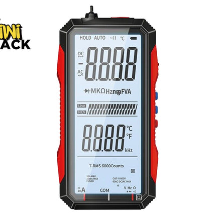 Kiwi Shack smart digital multimeter 6000 counts T-RMS voltage tester with large LCD screen and automatic range selection.