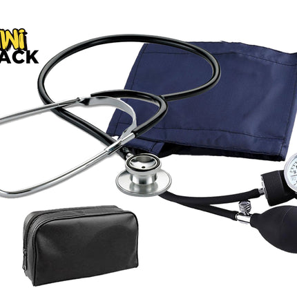 Stethoscope and blood pressure monitor with Kiwi Shack logo on a white background