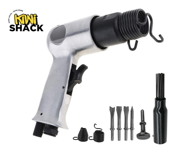 Pneumatic tool with attachments on a white background, featuring the Kiwi Shack logo.