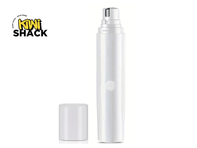 White electronic device with a silver top on a white background, branded with 'Kiwi Shack'.