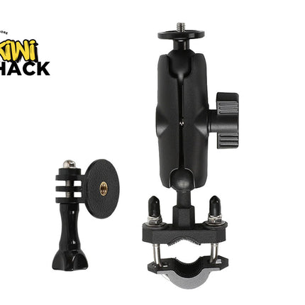 Black camera mount with adjustable arm on a white background, featuring the Kiwi Shack logo.